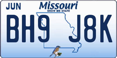 MO license plate BH9J8K