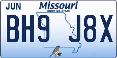 MO license plate BH9J8X