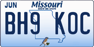 MO license plate BH9K0C