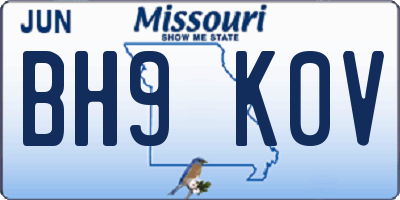 MO license plate BH9K0V