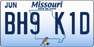 MO license plate BH9K1D