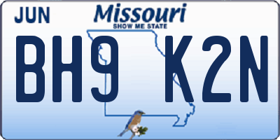MO license plate BH9K2N