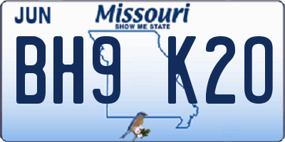 MO license plate BH9K2O
