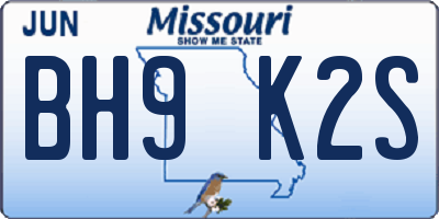 MO license plate BH9K2S