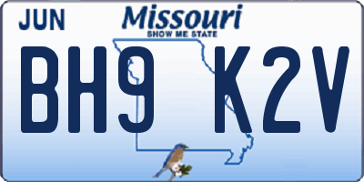 MO license plate BH9K2V