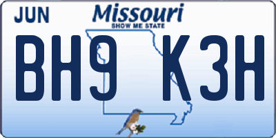 MO license plate BH9K3H