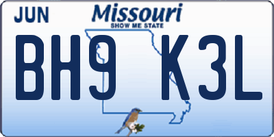 MO license plate BH9K3L
