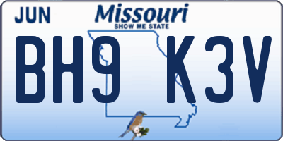 MO license plate BH9K3V