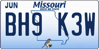 MO license plate BH9K3W