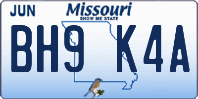 MO license plate BH9K4A