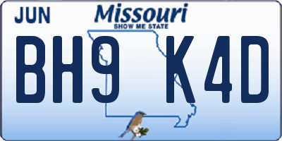 MO license plate BH9K4D