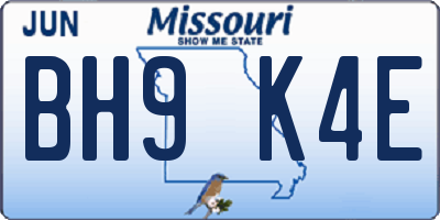 MO license plate BH9K4E