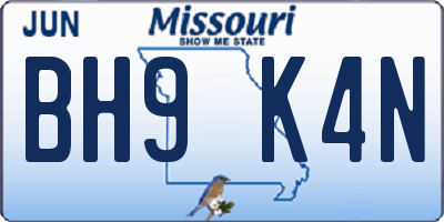 MO license plate BH9K4N