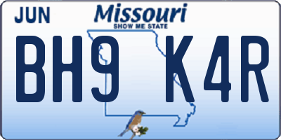 MO license plate BH9K4R