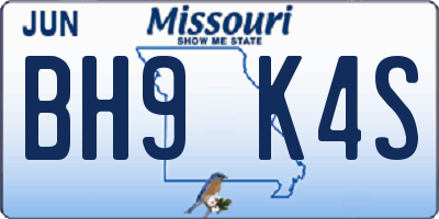 MO license plate BH9K4S