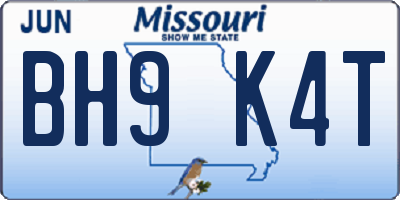 MO license plate BH9K4T