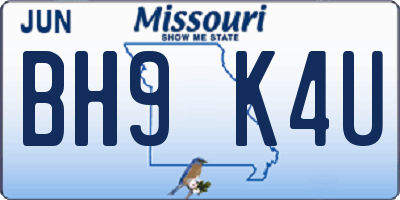 MO license plate BH9K4U