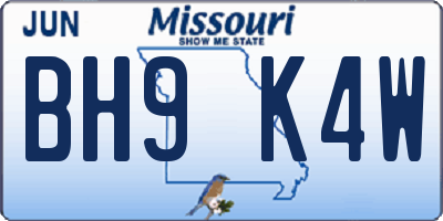 MO license plate BH9K4W