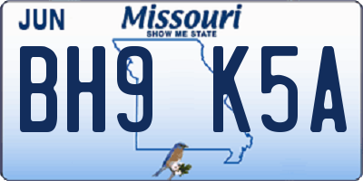 MO license plate BH9K5A