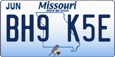 MO license plate BH9K5E