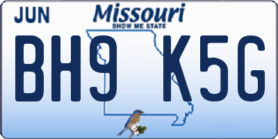 MO license plate BH9K5G