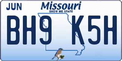 MO license plate BH9K5H