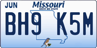 MO license plate BH9K5M