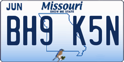 MO license plate BH9K5N