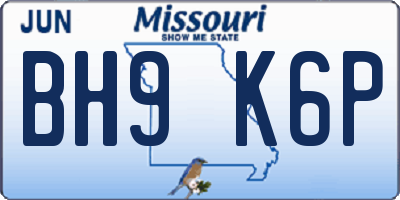 MO license plate BH9K6P