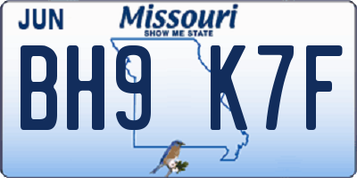MO license plate BH9K7F