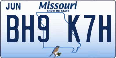 MO license plate BH9K7H