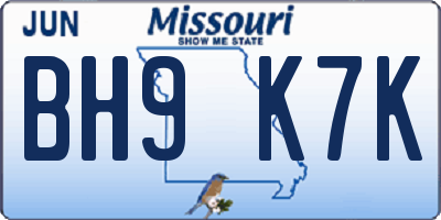 MO license plate BH9K7K