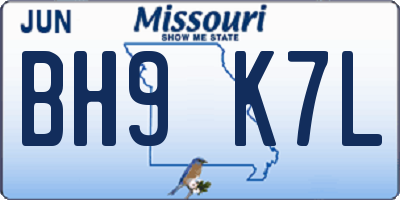 MO license plate BH9K7L