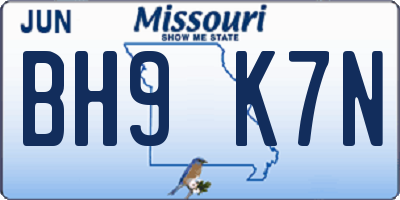 MO license plate BH9K7N