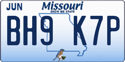 MO license plate BH9K7P