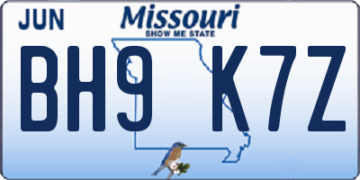 MO license plate BH9K7Z