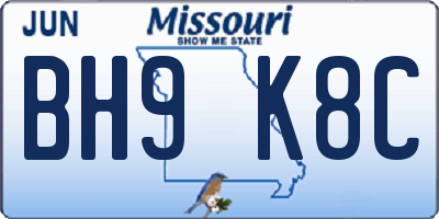 MO license plate BH9K8C