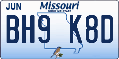 MO license plate BH9K8D