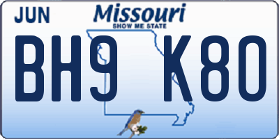 MO license plate BH9K8O