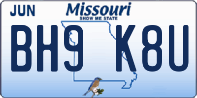 MO license plate BH9K8U