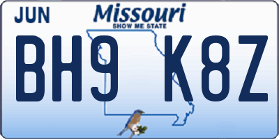 MO license plate BH9K8Z