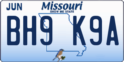 MO license plate BH9K9A