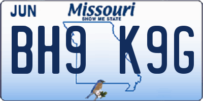 MO license plate BH9K9G