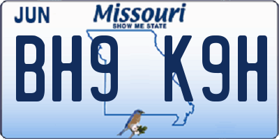 MO license plate BH9K9H