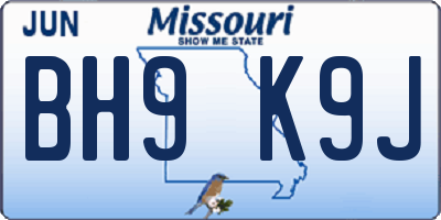 MO license plate BH9K9J