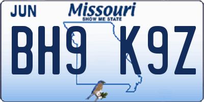 MO license plate BH9K9Z