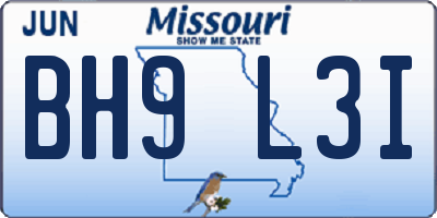 MO license plate BH9L3I