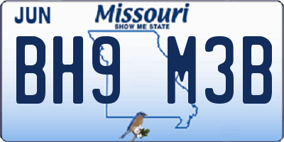 MO license plate BH9M3B
