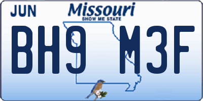 MO license plate BH9M3F