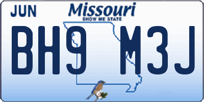 MO license plate BH9M3J